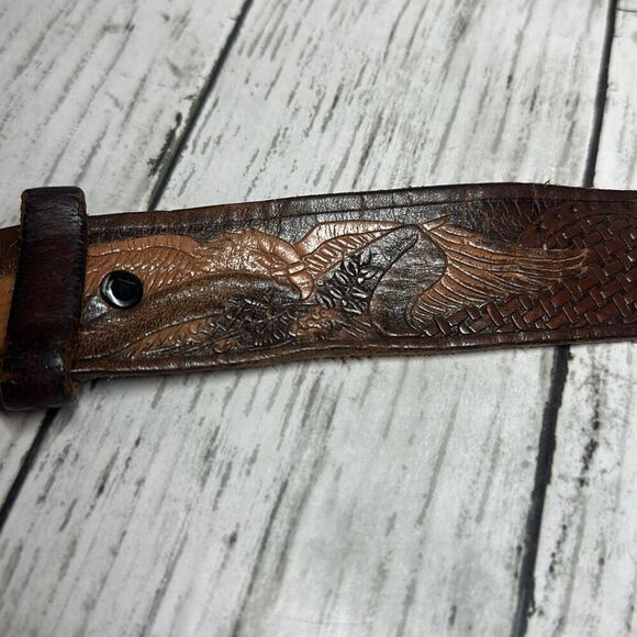 Brazos Joes Belts Leather Eagle Belt Buckle Sz.30 Brown Ornate Belt - Picture 3 of 9
